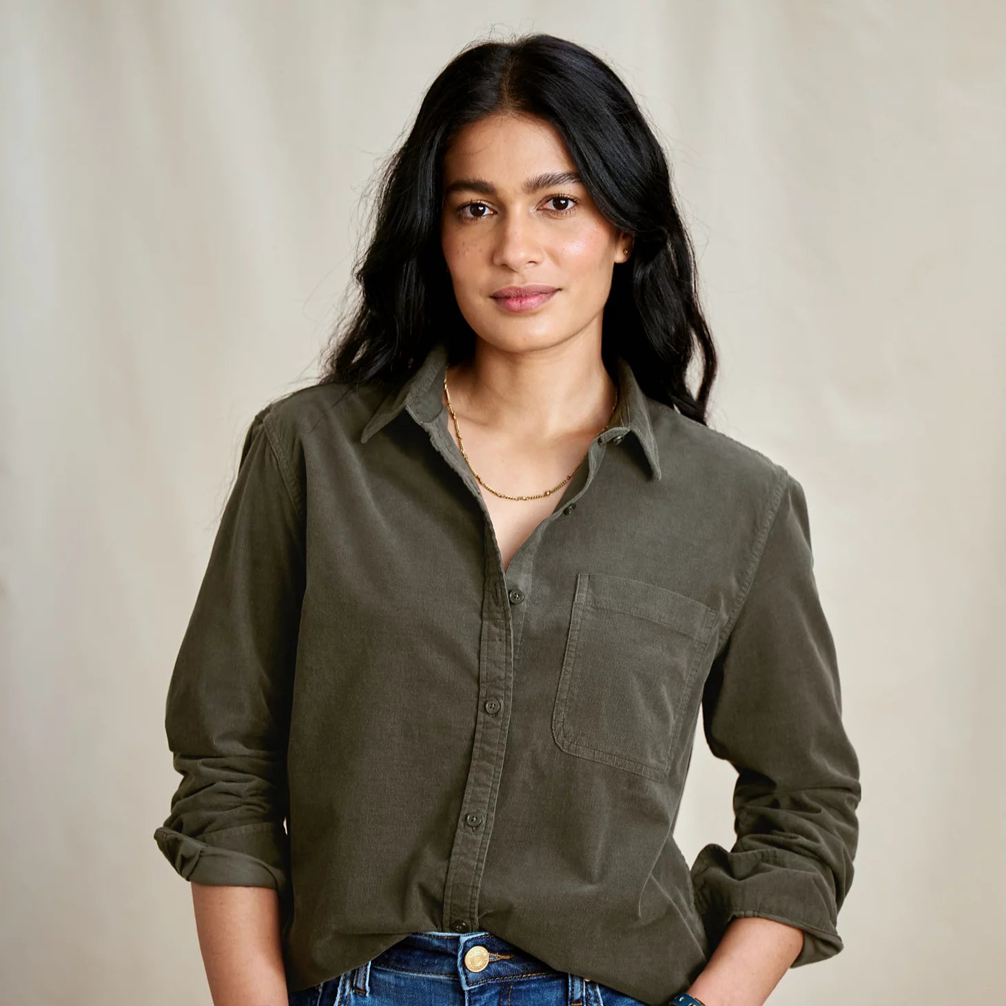 Corduroy Button-Down Long-Sleeve Shirt