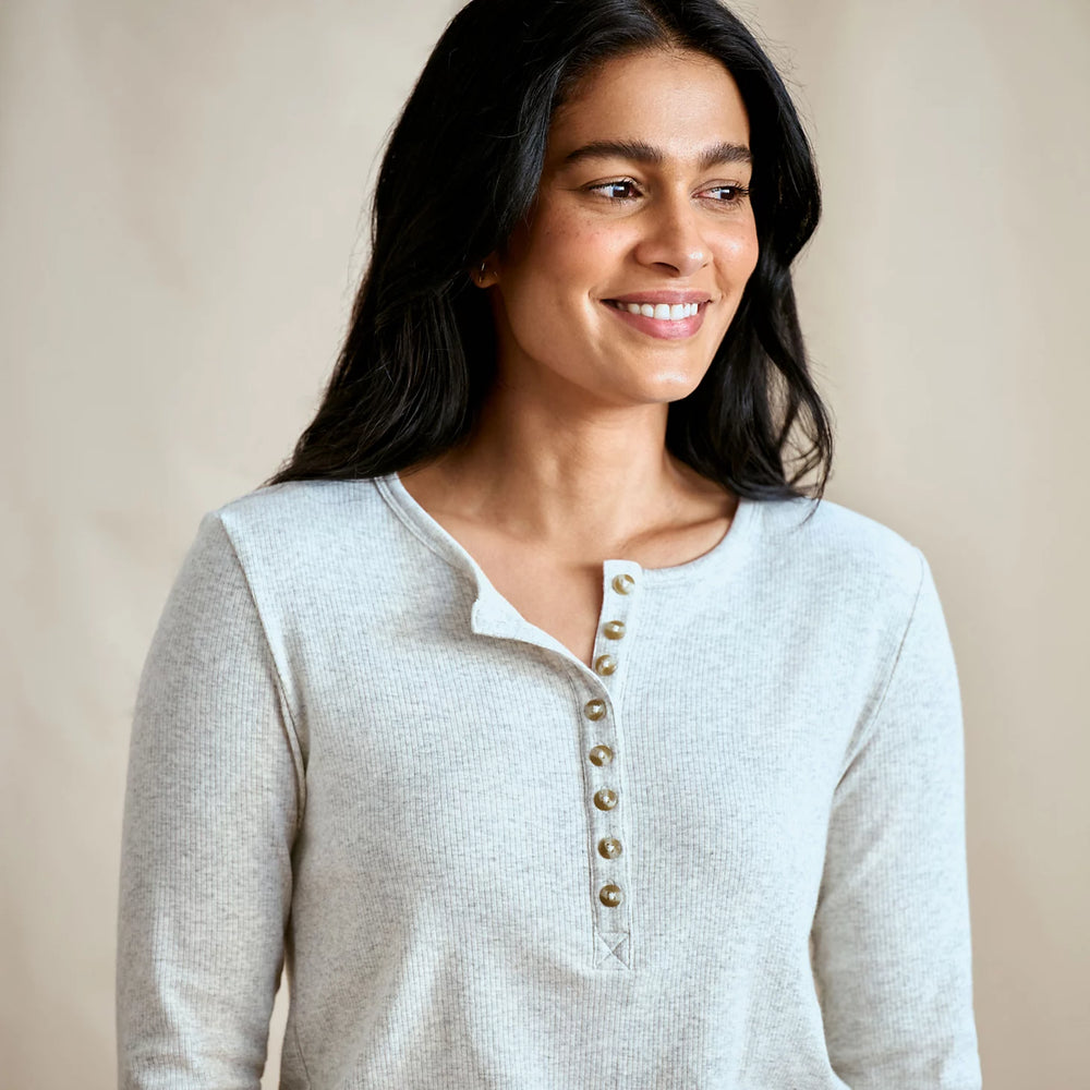 Ribbed Henley Long-Sleeve Tee