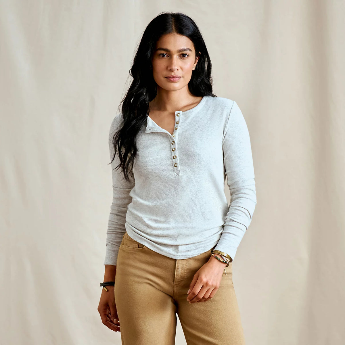 Ribbed Henley Long-Sleeve Tee