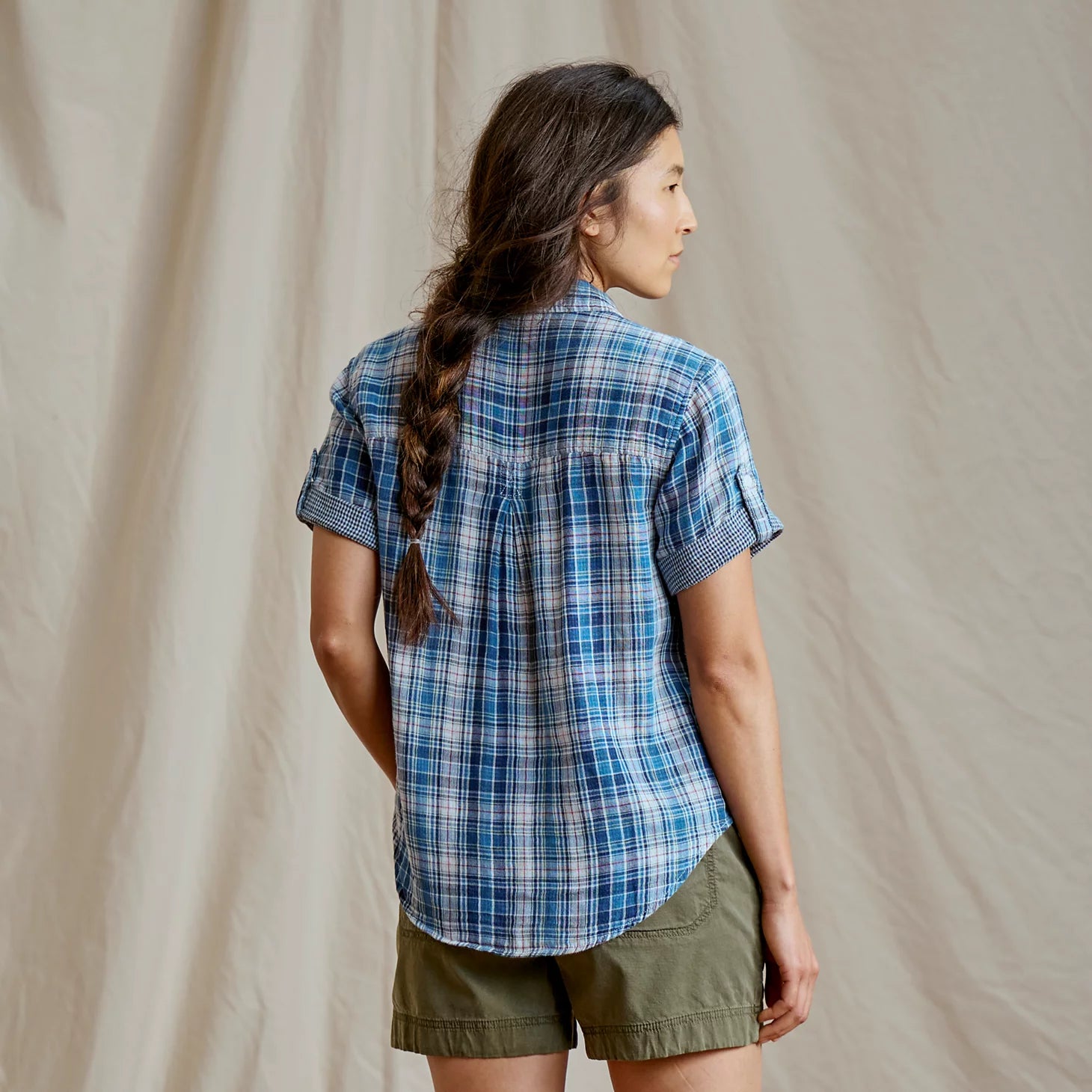 Plaid Gauze Short-Sleeve Camp Shirt