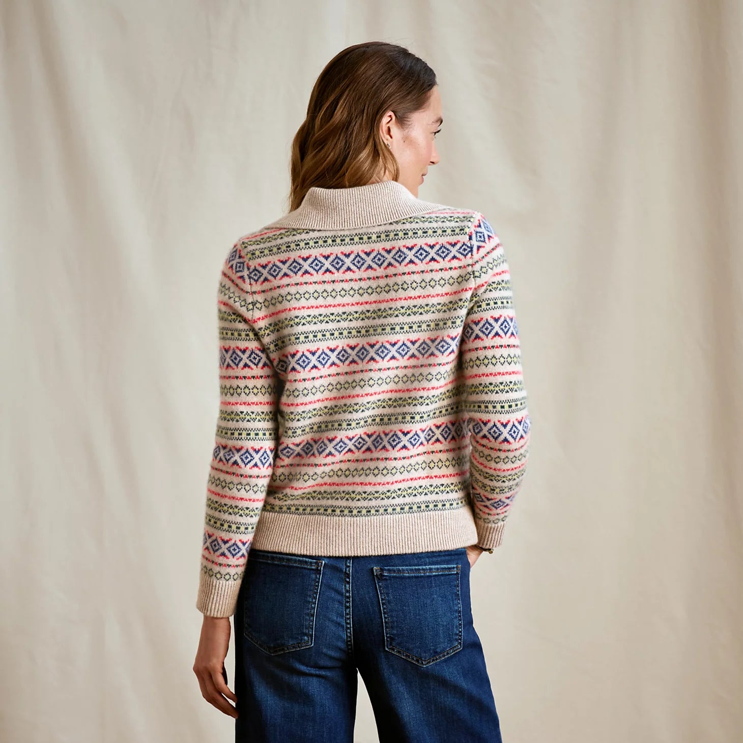 Fair Isle Patterned Brushed Cashmere Cardigan