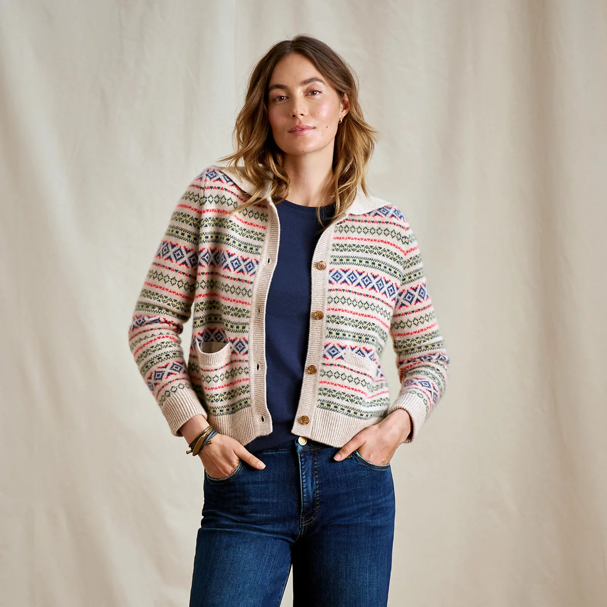 Fair Isle Patterned Brushed Cashmere Cardigan